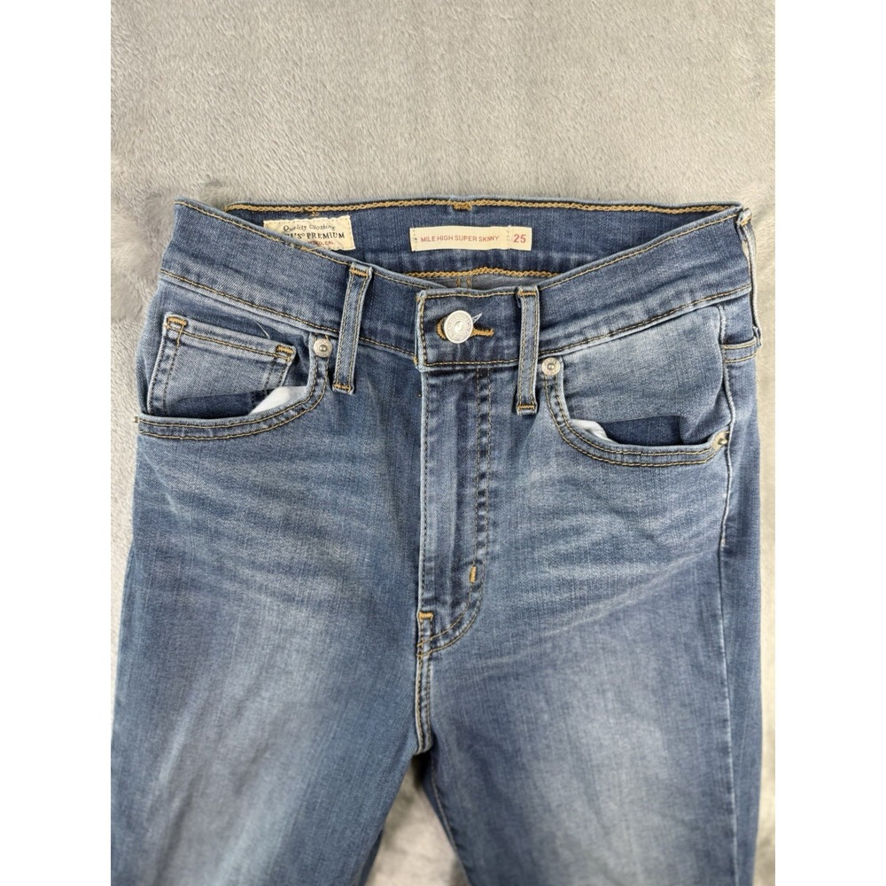 Levis Jeans Womens Blue Denim Mile High Super Skinny BIG E Premium Size 22x28 - Picture 4 of 13